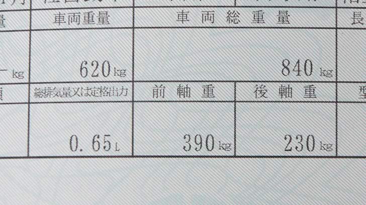 HA36SアルトFのHA36Sアルトワークスの前後重量